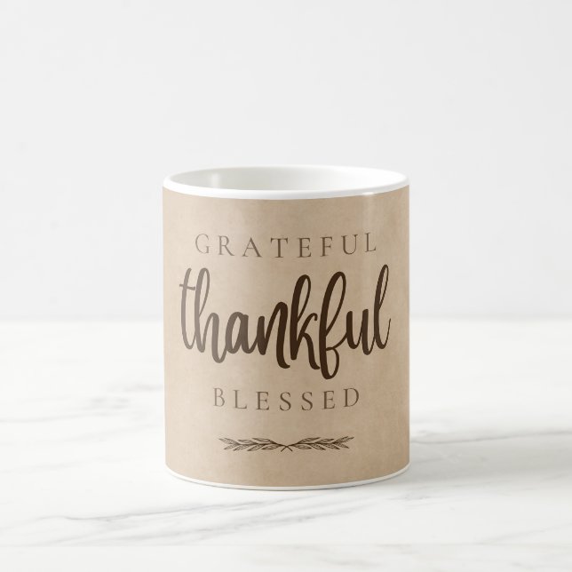 Grateful Thankful Blessed Brown Coffee Mug (Center)