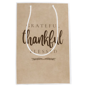 Grateful Thankful Blessed Brown Medium Gift Bag