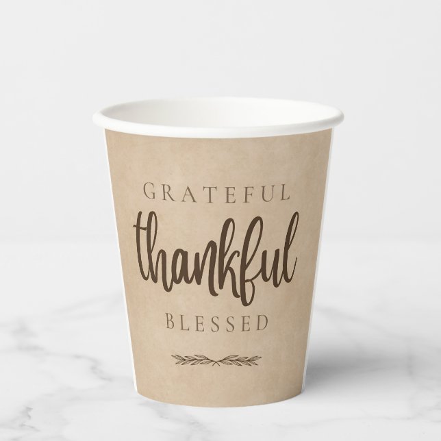 Grateful Thankful Blessed Brown Paper Cups (Front)