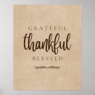 Grateful Thankful Blessed Brown Poster