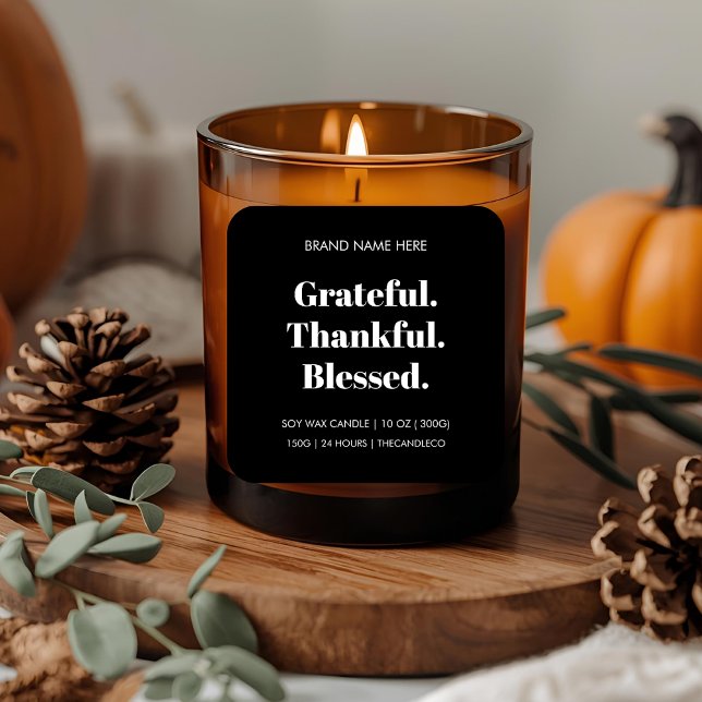 Grateful Thankful Blessed Candle Minimalist Fall Square Sticker (Creator Uploaded)