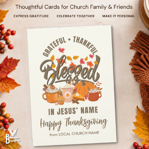GRATEFUL THANKFUL BLESSED Church Thanksgiving Holiday Card