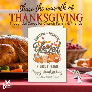 GRATEFUL THANKFUL BLESSED Church Thanksgiving Holiday Card