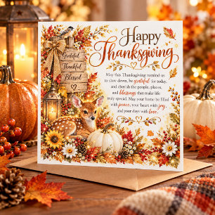 Grateful Thankful Blessed Deer Thanksgiving Card