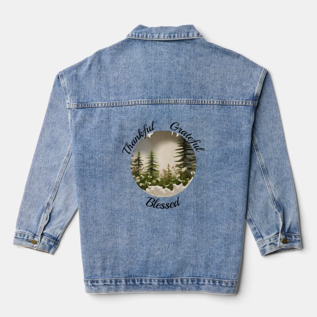 "Grateful, Thankful, Blessed"  Denim Jacket (Back)