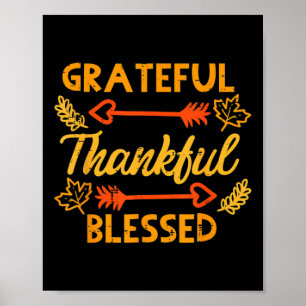 Grateful Thankful Blessed Fall Autumn Thanksgiving Poster