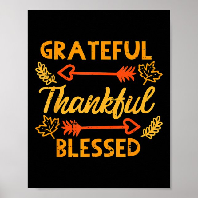 Grateful Thankful Blessed Fall Autumn Thanksgiving Poster (Front)