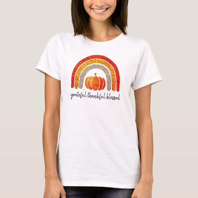 Grateful, thankful, blessed fall pumpkin T-Shirt (Front)