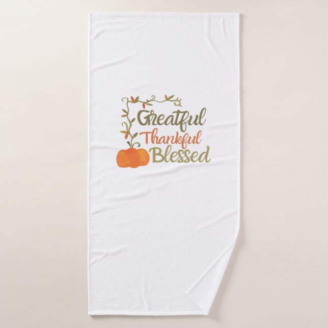Grateful Thankful Blessed Fall Quote  Autumn Thank Bath Towel (Bath Towel)