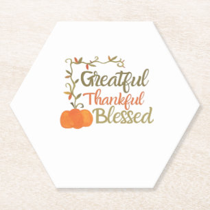 Grateful Thankful Blessed Fall Quote Autumn Thank Paper Coaster