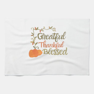 Grateful Thankful Blessed Fall Quote Autumn Thank Tea Towel