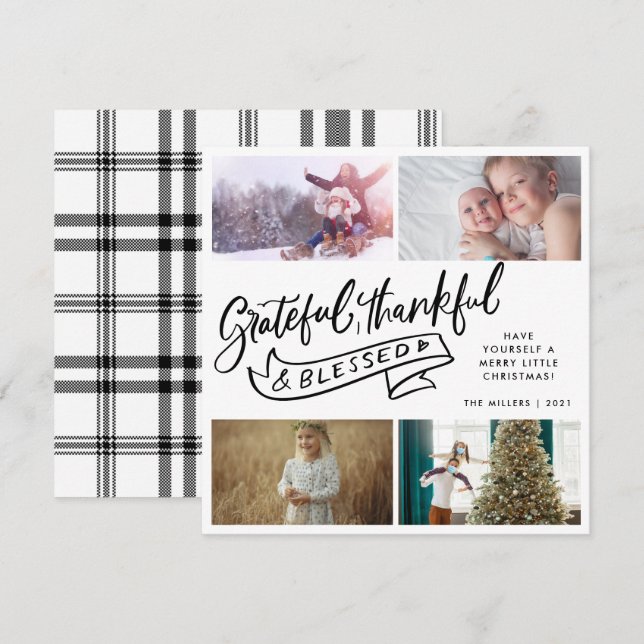 Grateful Thankful Blessed Family Photo Christmas Holiday Card (Front/Back)