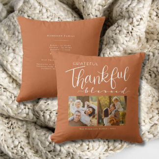 Grateful Thankful Blessed Family Photo Modern Cushion