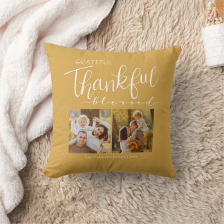 Grateful Thankful Blessed Family Photo Modern Cushion