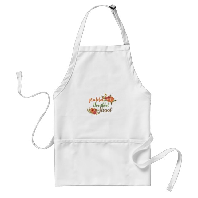 Grateful, Thankful, Blessed Floral Typography Standard Apron (Front)
