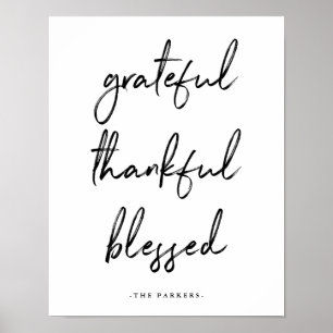 Grateful Thankful Blessed   Handwritten Script Poster