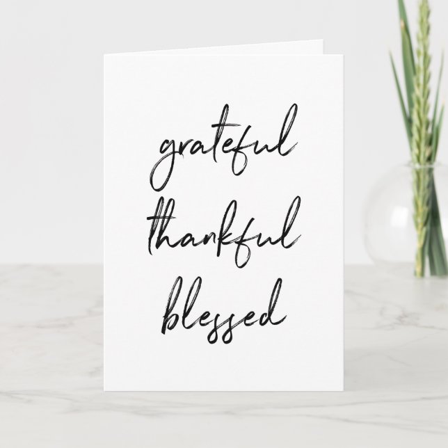 Grateful Thankful Blessed | Handwritten Script Thank You Card (Front)