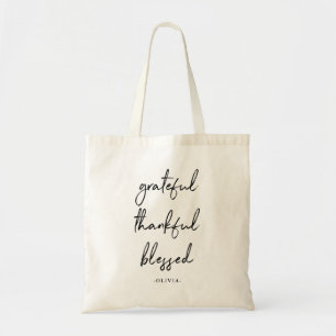 Grateful Thankful Blessed Handwritten Script Tote Bag