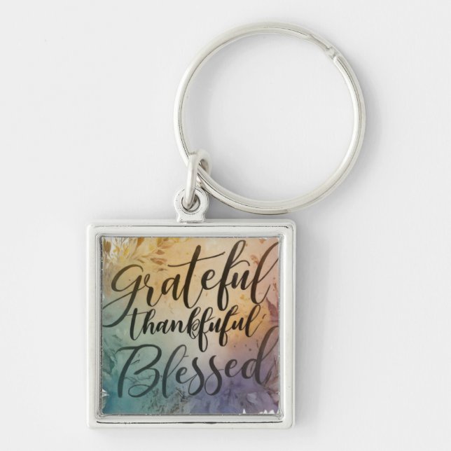 Grateful, Thankful, Blessed Key Ring (Front)