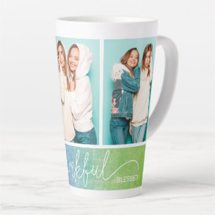 Grateful Thankful Blessed Modern Three Photo Latte Mug