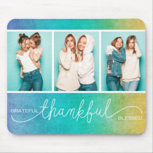 Grateful Thankful Blessed Modern Three Photo Mouse Pad