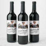 Grateful Thankful Blessed Photo Christmas Wine Label<br><div class="desc">Custom Christmas holiday wine labels in our photo black and white typography "Grateful,  thankful blessed" design. Customize with your photo,  message and names. Visit our store to see all coordinating Christmas cards   accessories in this design.</div>
