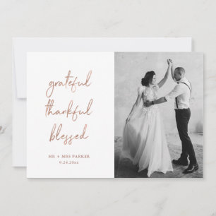 Grateful Thankful Blessed Rose Gold Script Photo Thank You Card