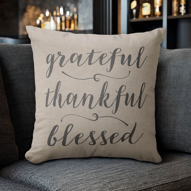 Grateful Thankful Blessed Rustic Script - damask Cushion (Grateful Thankful Blessed Pillow)