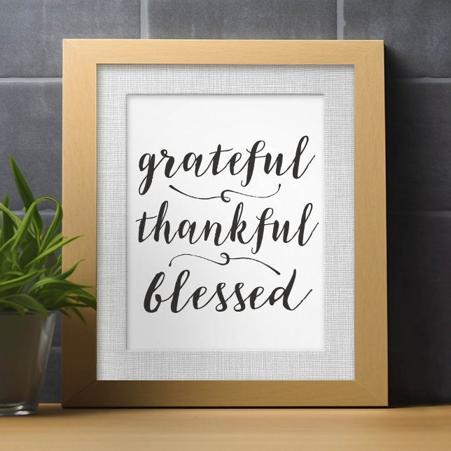 Grateful Thankful Blessed Rustic Script Holiday Card (Card that fits into a frame)