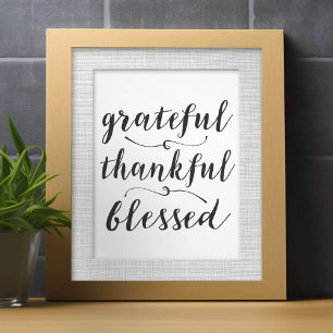 Grateful Thankful Blessed Rustic Script Photo Print