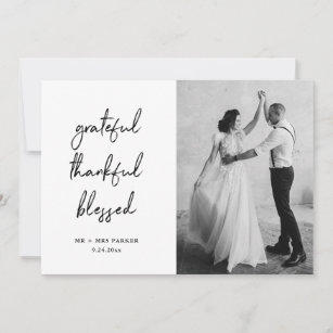 Grateful Thankful Blessed   Script and Photo Thank You Card