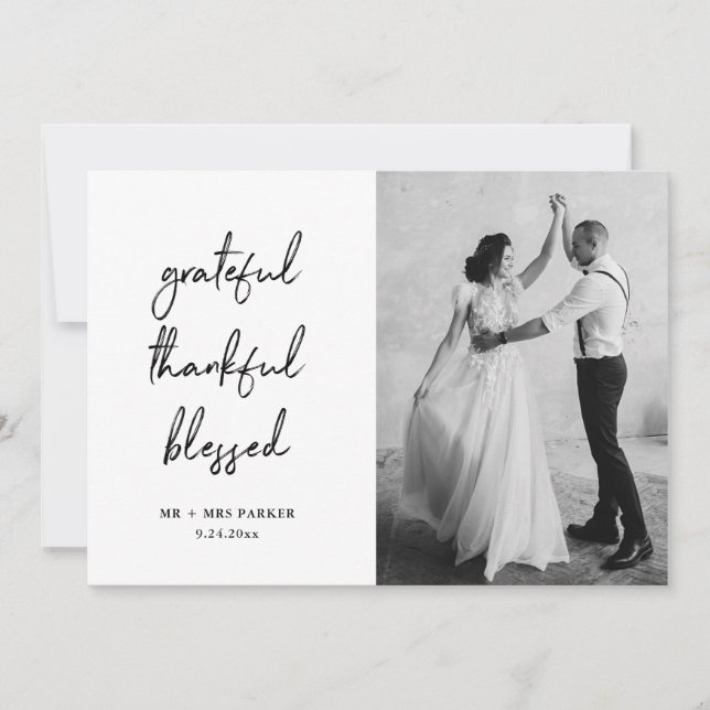 Grateful Thankful Blessed | Script and Photo Thank You Card (Front)