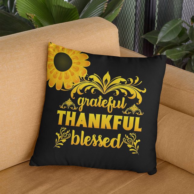 Grateful, Thankful, Blessed Sunflower Cushion (Creator Uploaded)