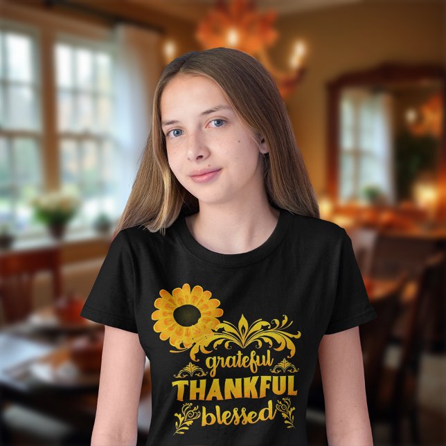 Grateful, Thankful, Blessed Sunflower T-Shirt (Creator Uploaded)