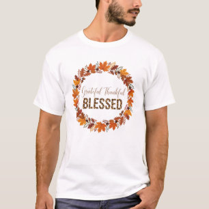 Grateful Thankful Blessed Thanksgiving Fall Leaves T-Shirt