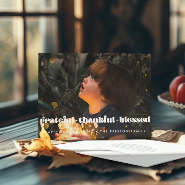 Grateful Thankful Blessed Thanksgiving family Holiday Card (Creator Uploaded)