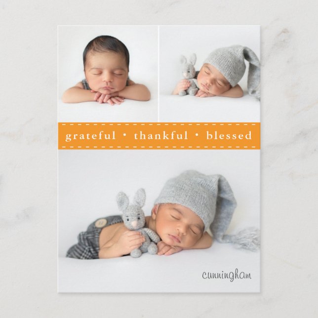 Grateful Thankful Blessed Thanksgiving Photos Holiday Postcard (Front)