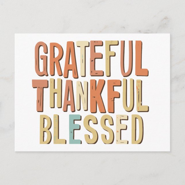 Grateful Thankful Blessed Thanksgiving Postcard (Front)