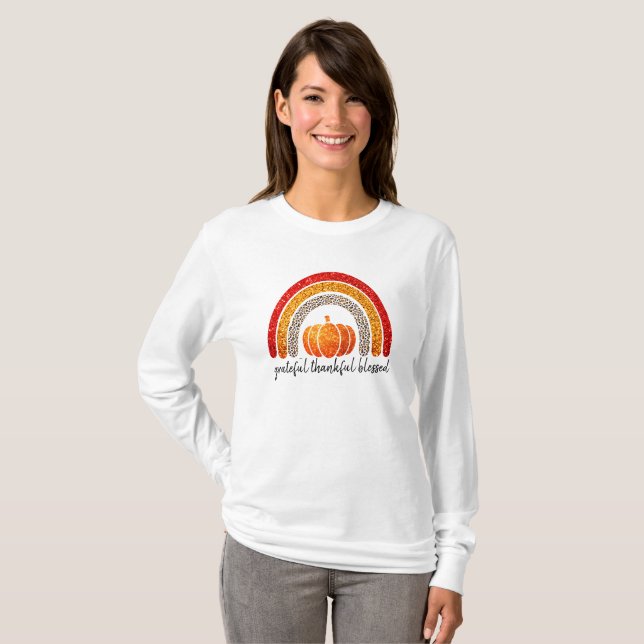 Grateful, thankful, blessed Thanksgiving pumpkin   T-Shirt (Front Full)