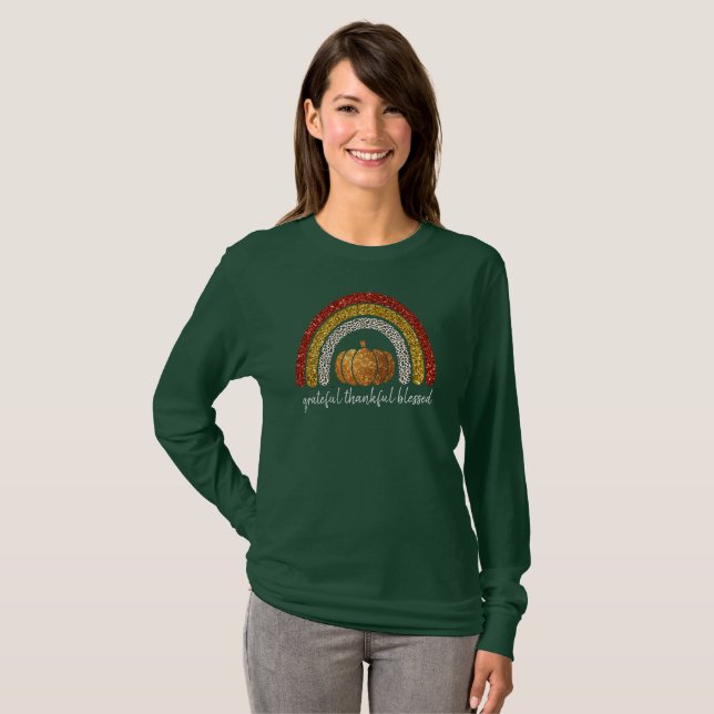 Grateful, thankful, blessed Thanksgiving pumpkin   T-Shirt (Front Full)