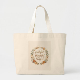 Grateful Thankful Blessed Thanksgiving Wreath Tee Large Tote Bag