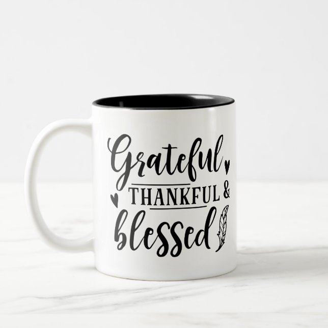 Grateful Thankful & Blessed Two-Tone Coffee Mug (Left)