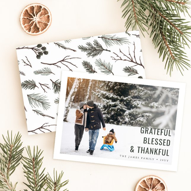 Grateful & Thankful Family Photo Christmas Card (Creator Uploaded)