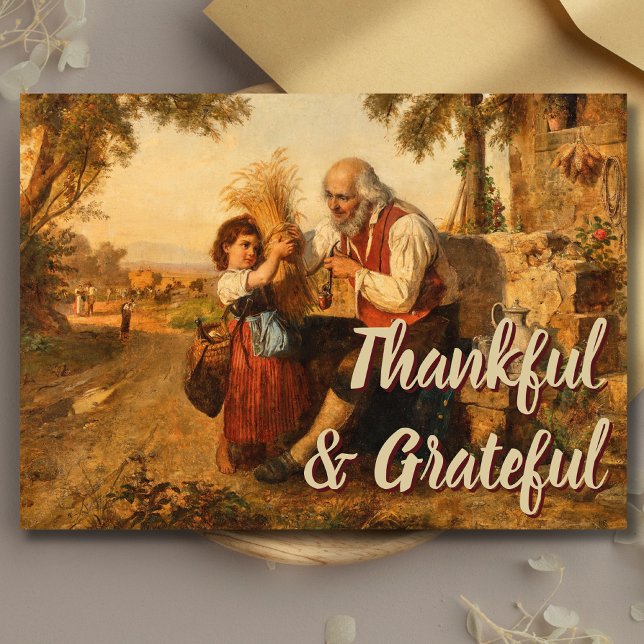 Grateful & Thankful Harvest Roman Campagna  Holiday Card (Creator Uploaded)