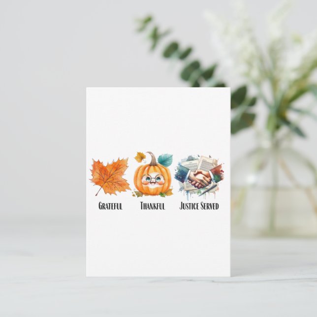 Grateful Thankful Justice Served - Lawyer Quote Postcard (Standing Front)