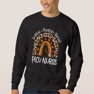 Grateful Thankful PICU Nurse Leopard Rainbow Thank Sweatshirt