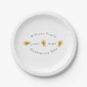 Grateful Thankful Sunflower Custom Thanksgiving Paper Plate