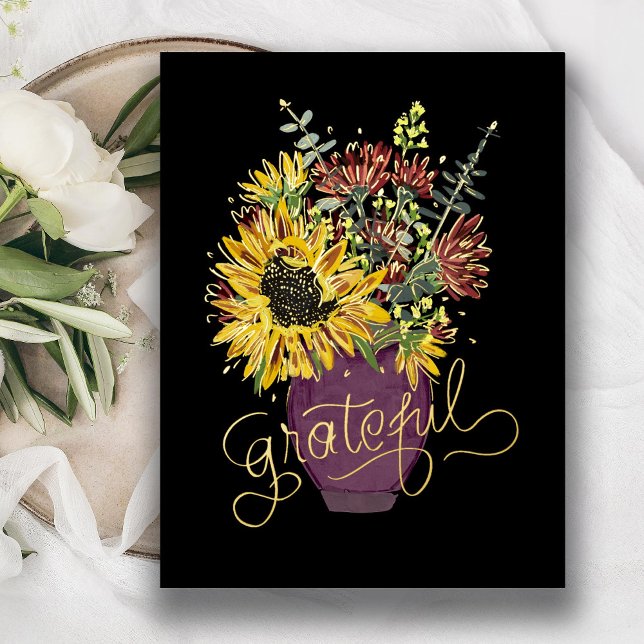 Grateful Thanksgiving Bouquet Gold Foil Holiday Postcard (Creator Uploaded)