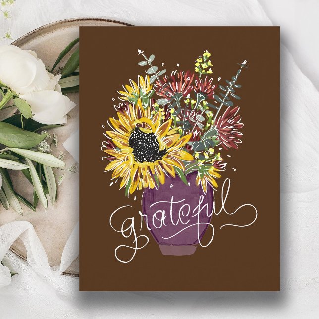 Grateful Thanksgiving Bouquet Holiday Postcard (Creator Uploaded)