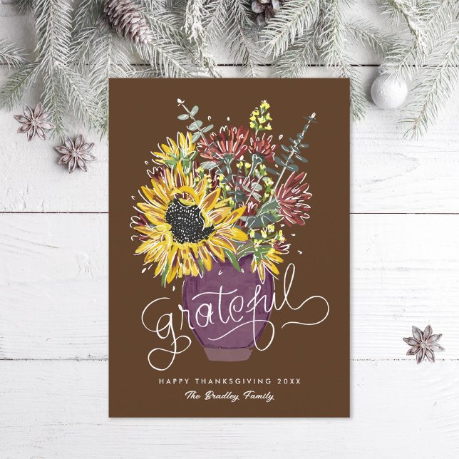 Grateful Thanksgiving Bouquet Photo Holiday Card (Creator Uploaded)